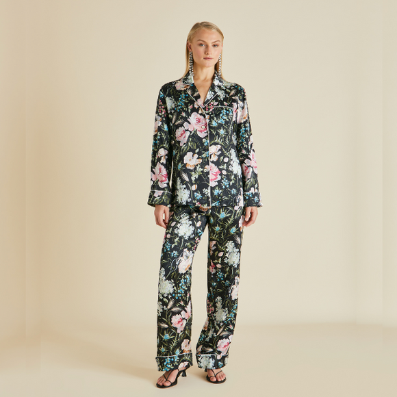Lila Esme Black Floral Silk Satin Pajamas Augustina Boutiques