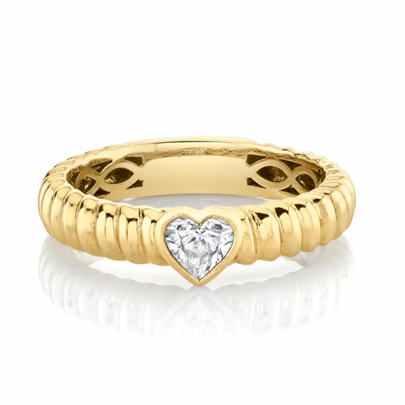 Thin Zoe Ring with Diamond Heart Center