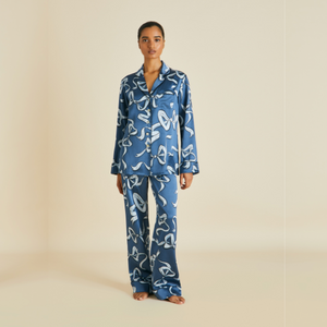 Lila Arran Blue Bow Silk Satin Pajamas