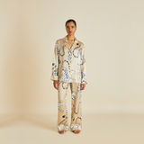 Lila Muir Beige Leopard Silk Satin Pajama